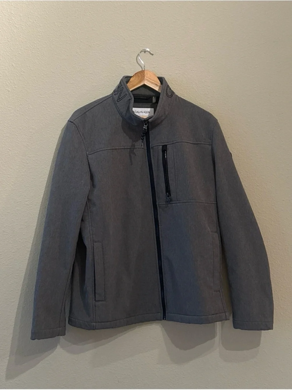 Calvin Klein Gray Softshell Zip Jacket | Embroidered Logo | Men’s Medium